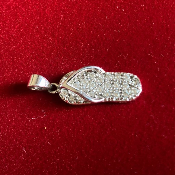 Pendant Charm Flip Flop Thong Sandal Sterling Silver 925 Austrian Crystals - Picture 6 of 12